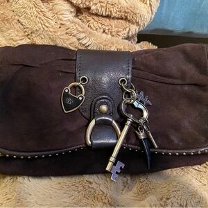Juicy Couture Brown Suede Clutch with Logo Interior